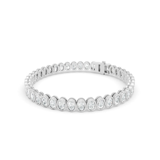 7.04 ctw Diamond Oval Bazzel Braclate 14K White Gold Tennis Bracelet