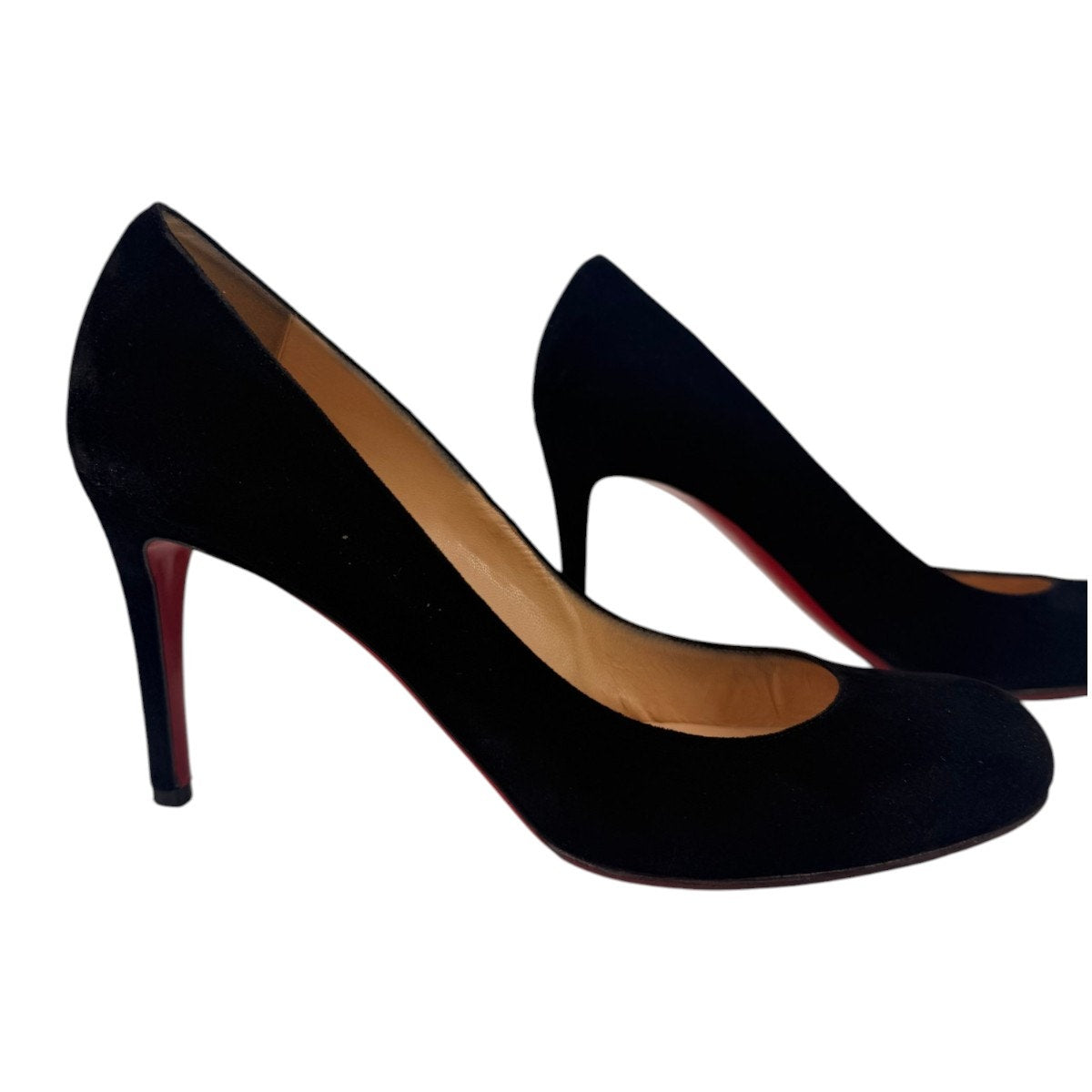 Christian Louboutin Black Suede Round Toe Slip On High Heel Pumps