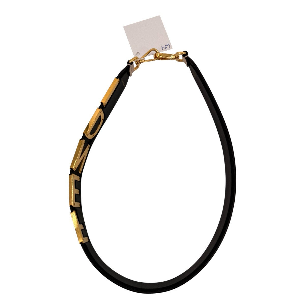 Fendi Roma Logo Leather Shoulder Strap Black Gold Tone Hardware