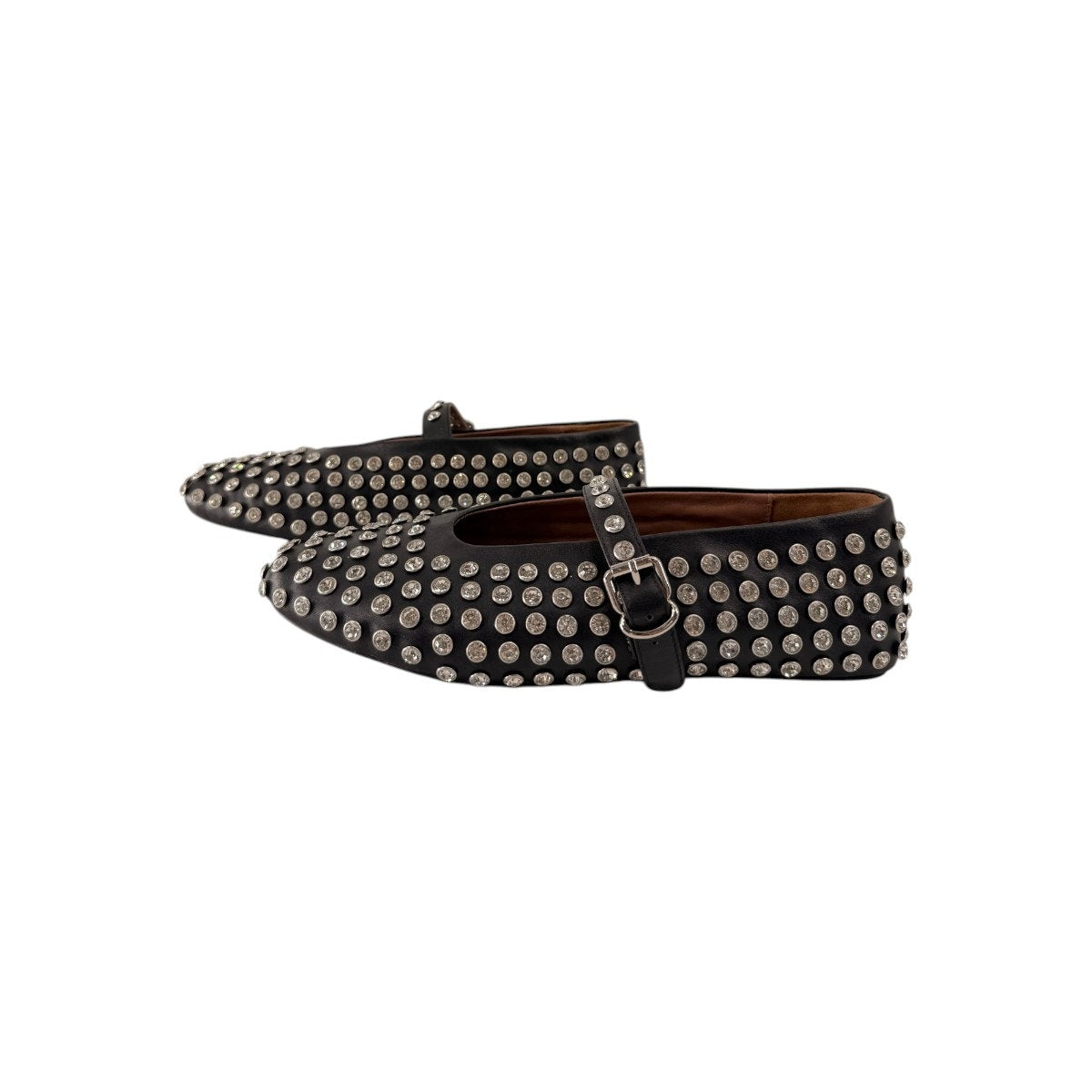 ALAÏA Black Leather Crystal Embellished Mary Jane Ballet Flats