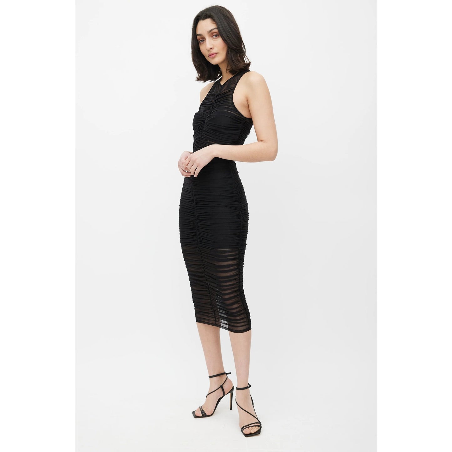 Fleur Du Mal Sheer Ruched Sleeveless Midi Sheath Dress Women's