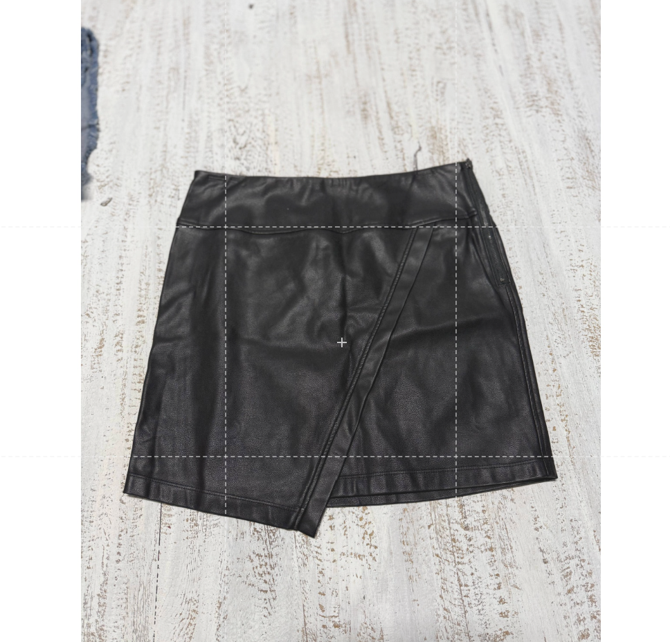 David Lerner Vegan Leather Asymmetrical Wrap Mini Skirt Classic Black Size S