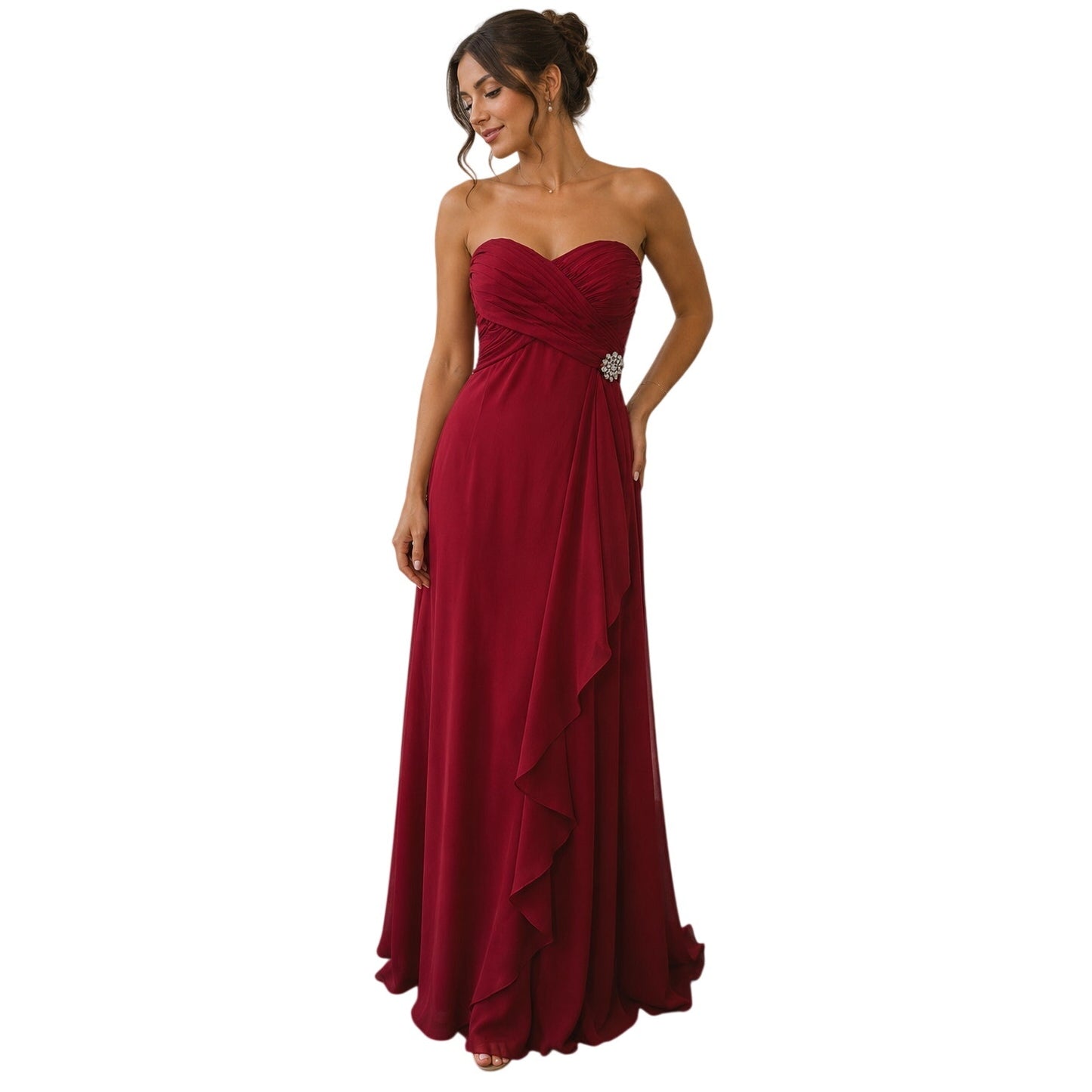 Belsoie Strapless Ruched Chiffon Formal Maxi Gown New