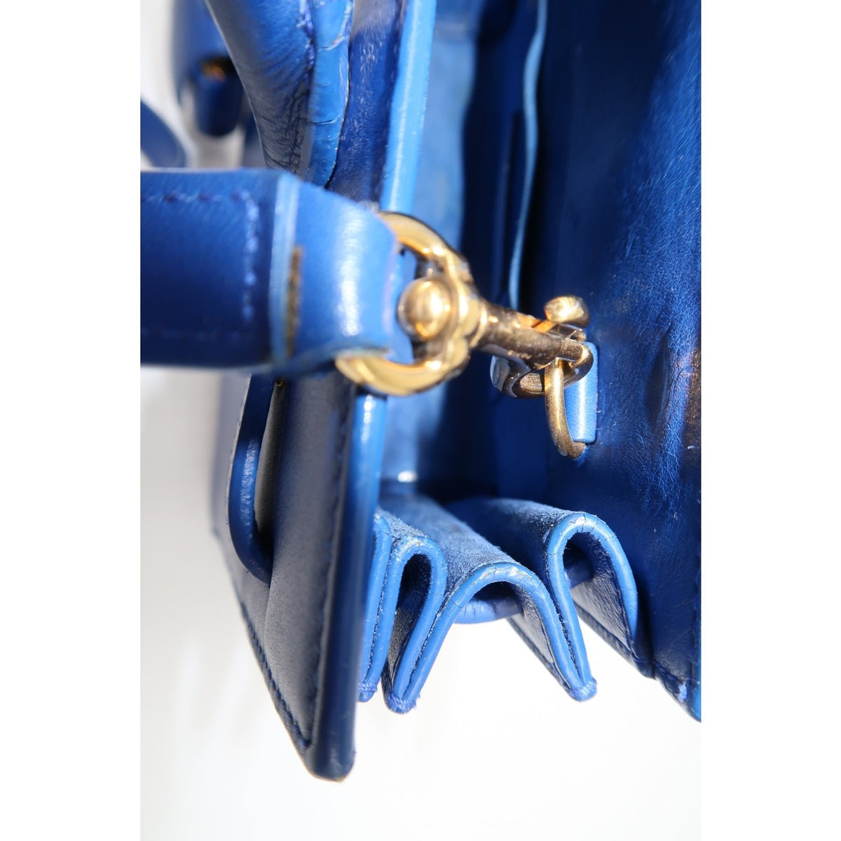 Saint Laurent Classic Sac De Jour Tote Bag Blue Leather Logo Accent Women's OS