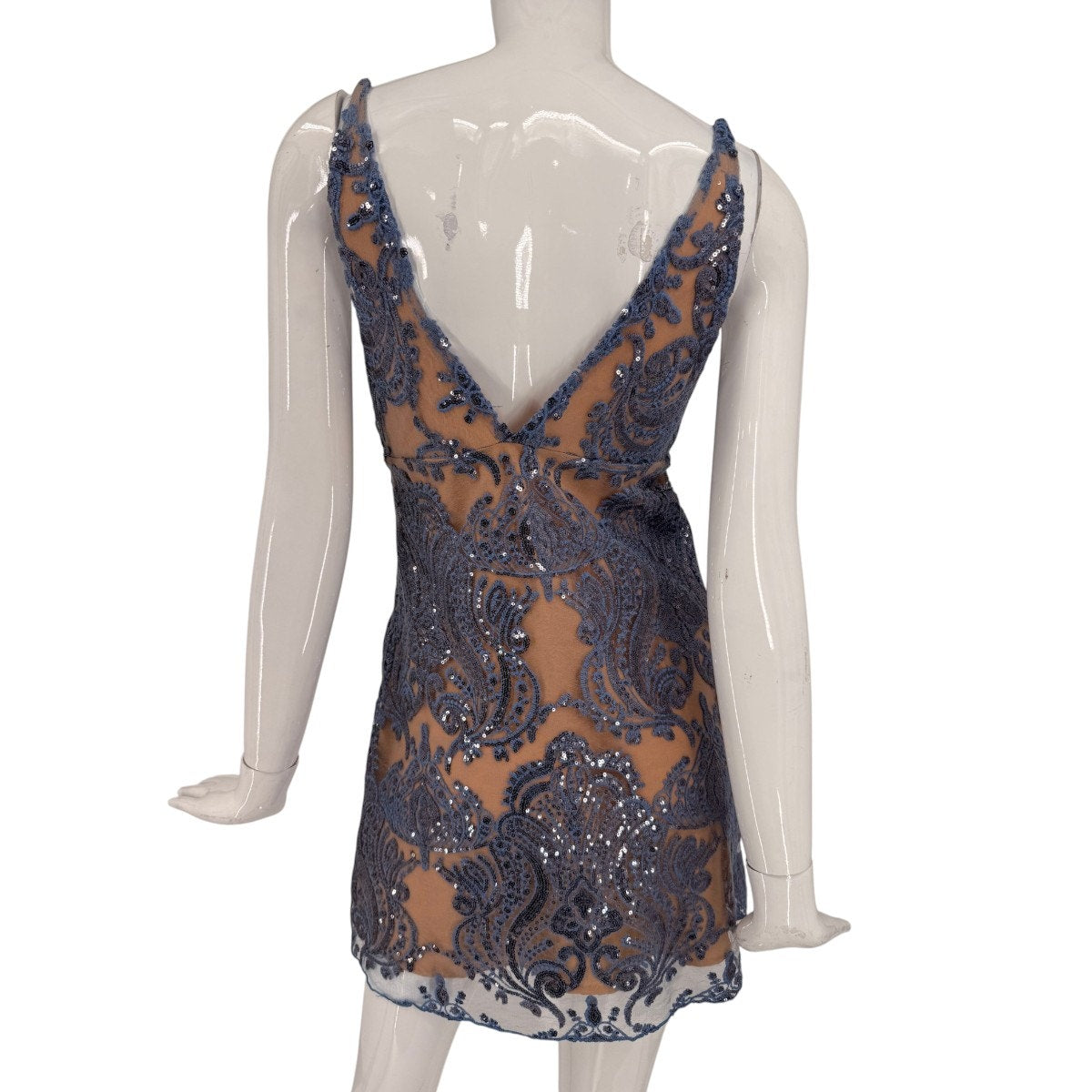 Free People Night Shimmers Mini Dress Blue Sequin Paisley Nude Women's Size 0