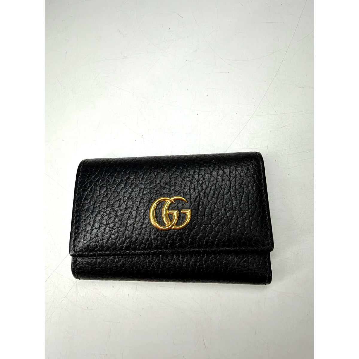 Gucci GG Marmont Pebbled Leather Mini Wallet Key Case Black