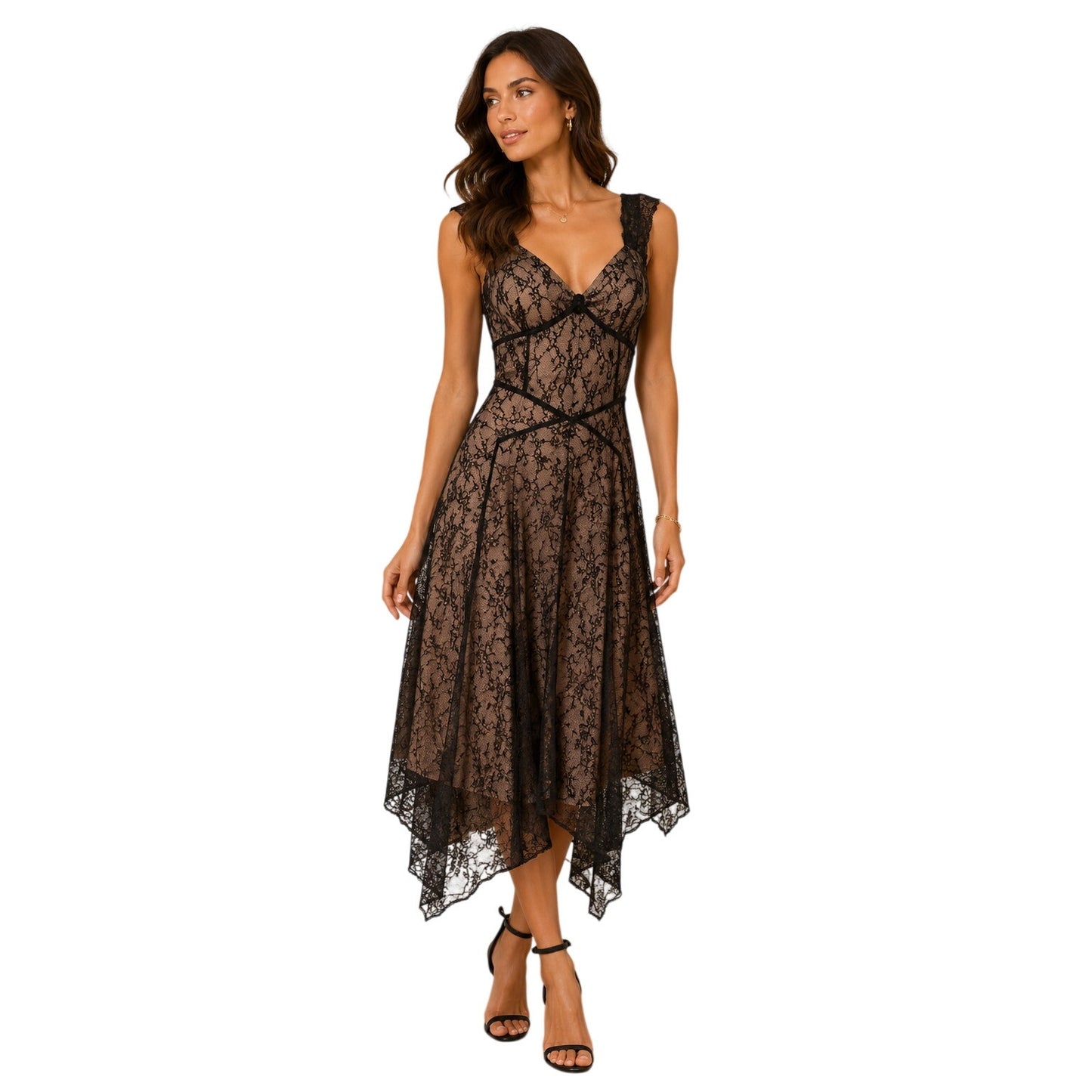 CO-OP Lace Floral V-Neck Sleeveless A-Line Midi Dress
