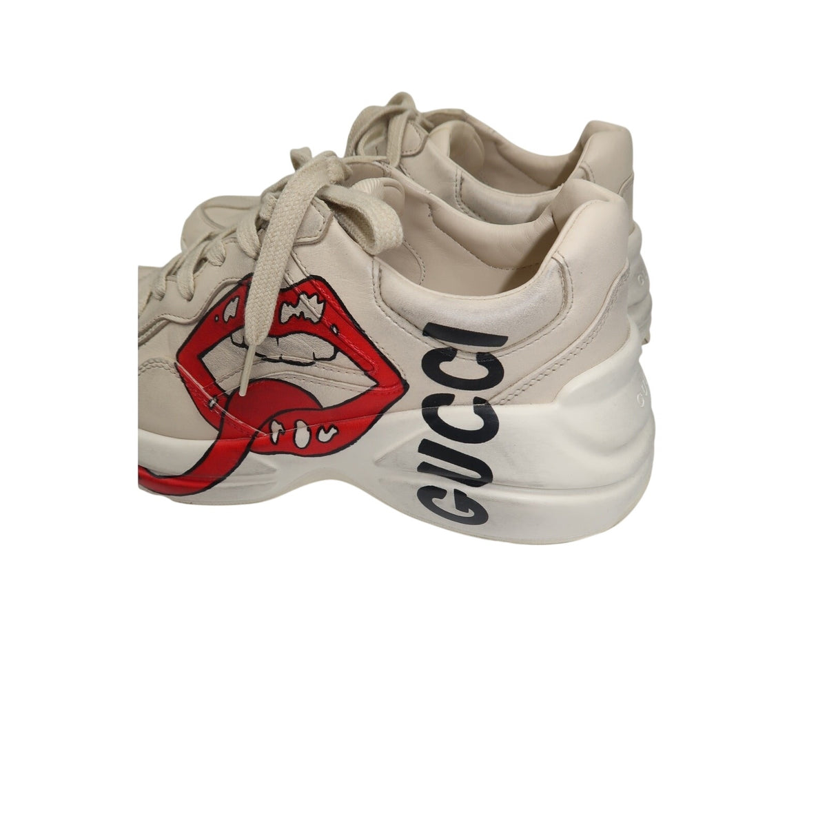 Gucci Rhyton Ivory Leather Mouth Print Lace-Up Low-Top Sneakers