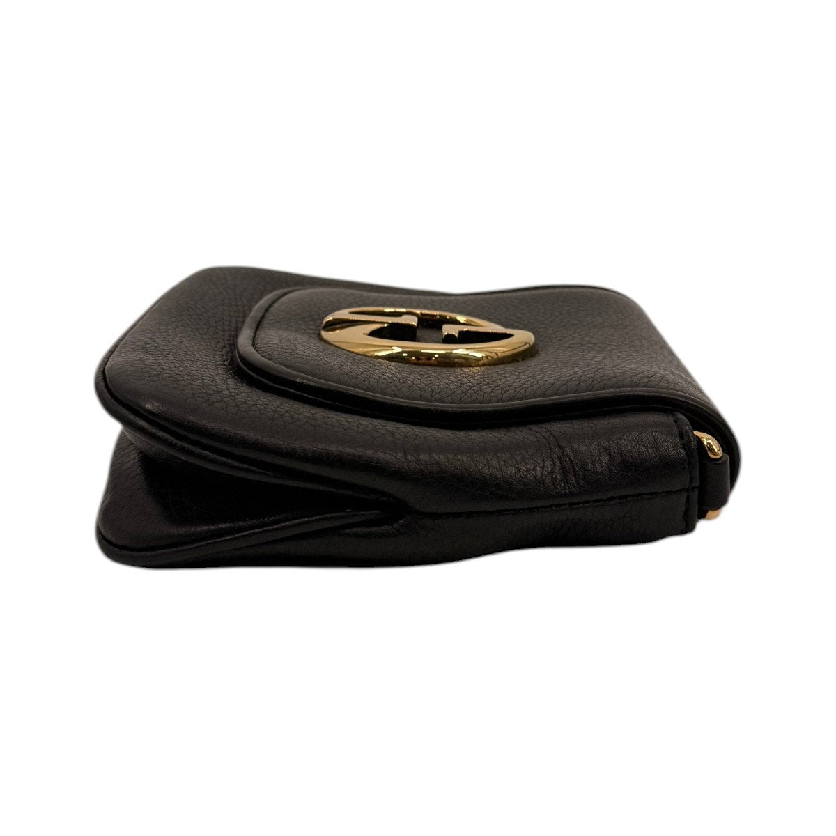 Gucci 1973 Pebbled Leather Gold Tone Chain Shoulder Bag Black Women's Designer