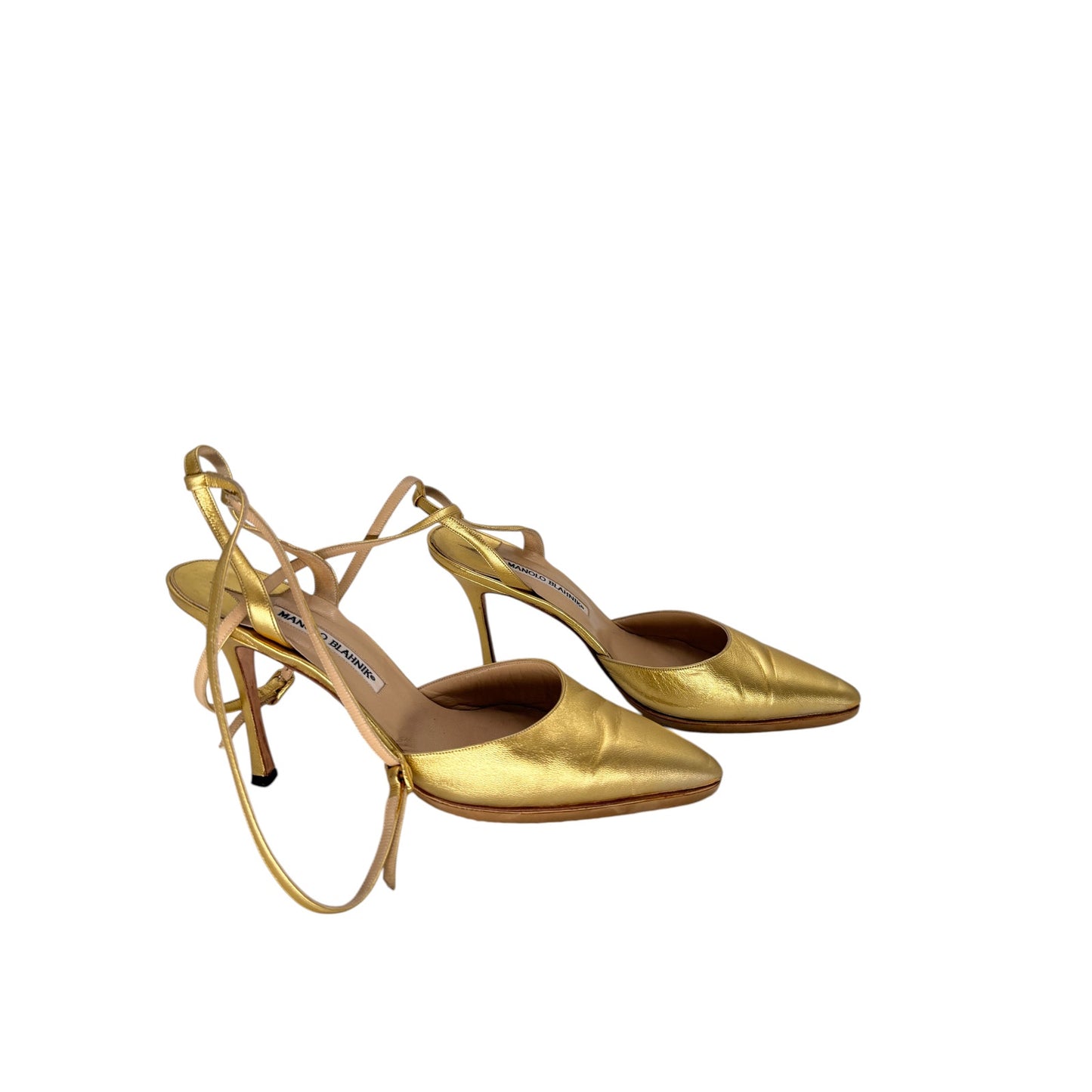 Manolo Blahnik Metallic Leather Boris Strappy Pointed Sandals