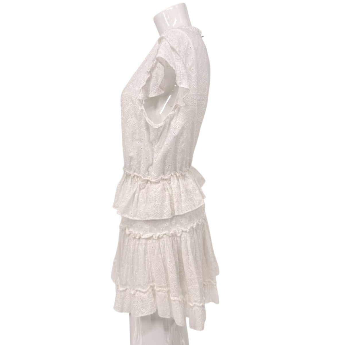 MISA Los Angeles Iliana  Eyelet Ruffle Tiered Mini Dress White Size Large