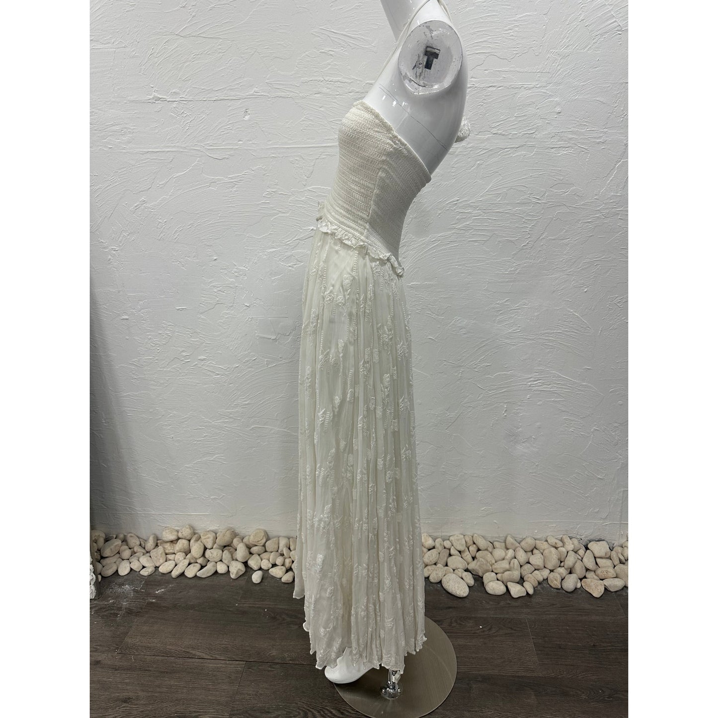Rococo Sand Floral Embroidered Halter Smocked Maxi Dress Women's