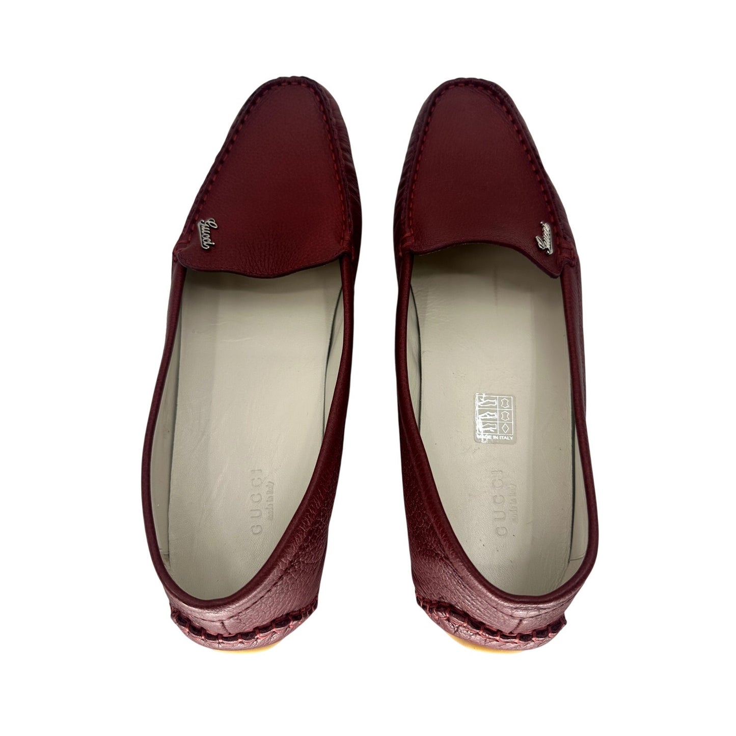 Gucci Leather Logo Accent Slip On Moccasin Flats Loafers