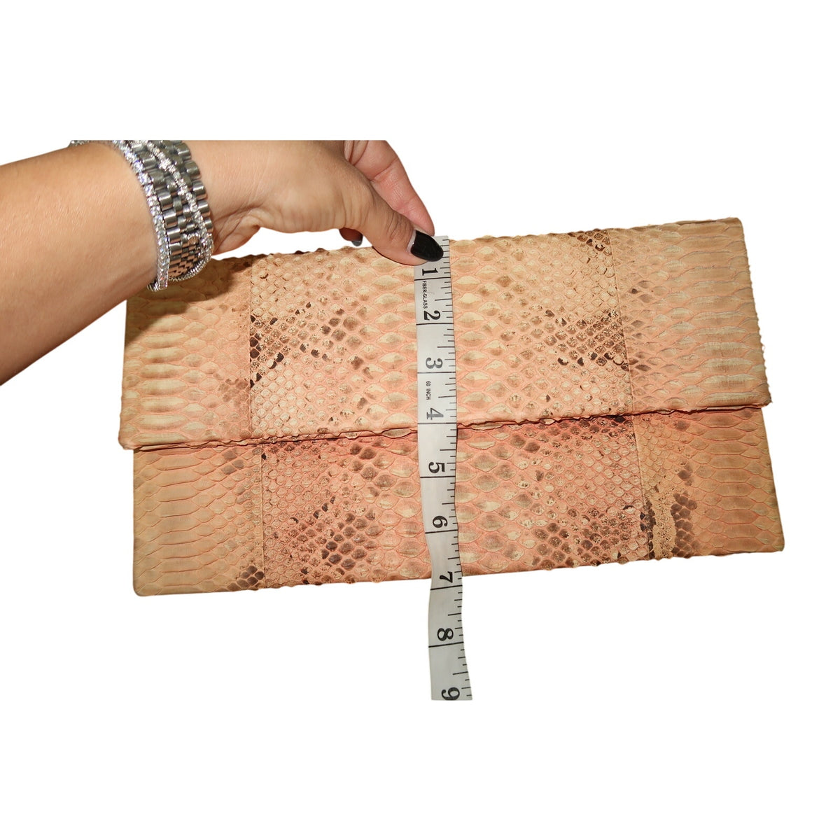 Toya Tan Pink Python-Textured Envelope Clutch Blush Snakeskin Foldover Bag
