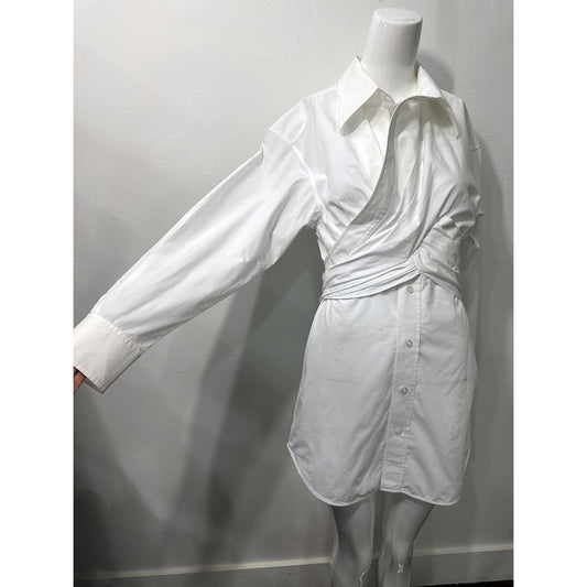 T by Alexander Wang Cross Drape Shirt Mini Dress White Cotton Women's Size 2