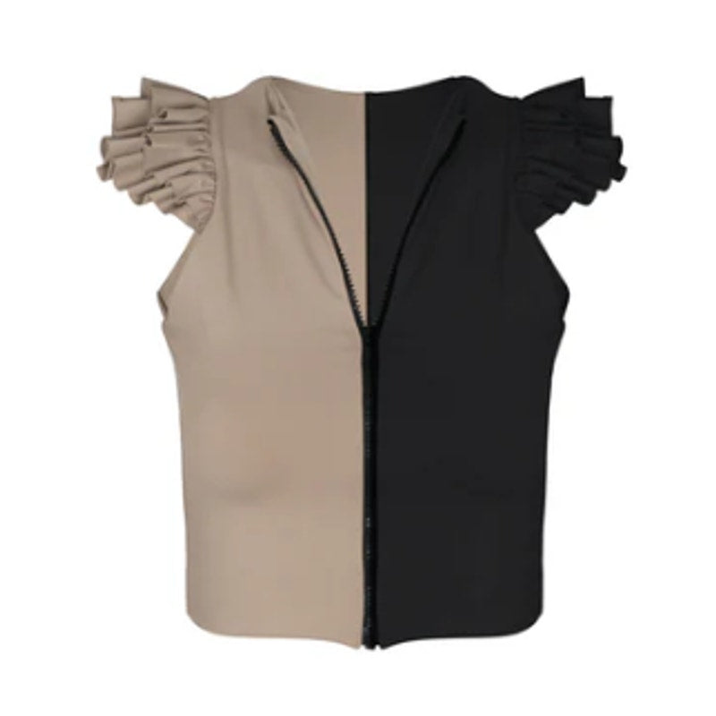 Port de Bras Mila Bi-Color Ruffle Shoulder Top