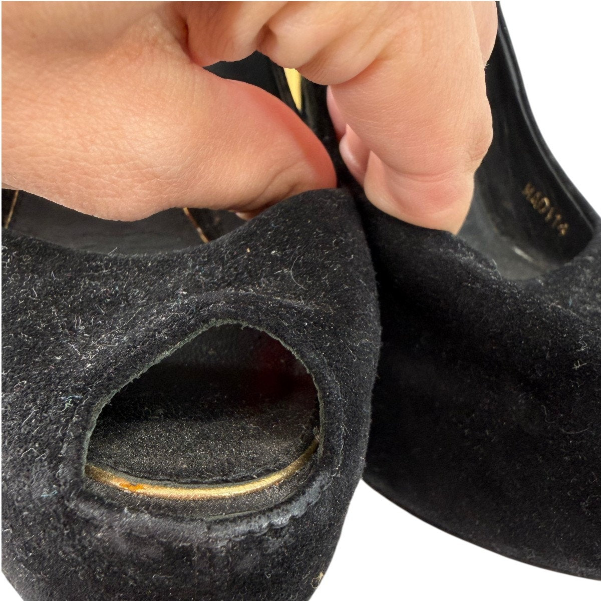 Louis Vuitton Suede Oh Really Heel Lock Peep Toe Pumps Black Women's Size 37