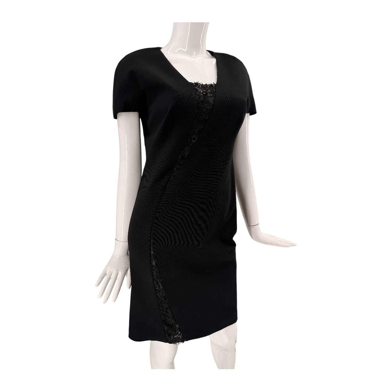 Emilio Pucci Black Lace Panel Sheath Dress Short Sleeve Knee Length