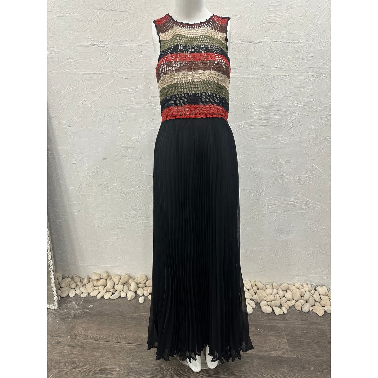 Carolina K Silk Blend Crochet Pleated Maxi Dress Women's