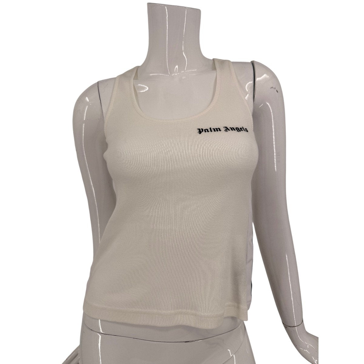 Palm Angels Cotton Ribbed Logo Scoop Neck Tank Top Cream Women's Size XXS