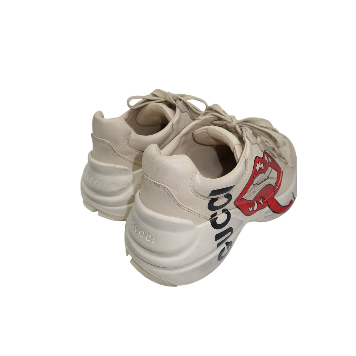Gucci Rhyton Ivory Leather Mouth Print Lace-Up Low-Top Sneakers