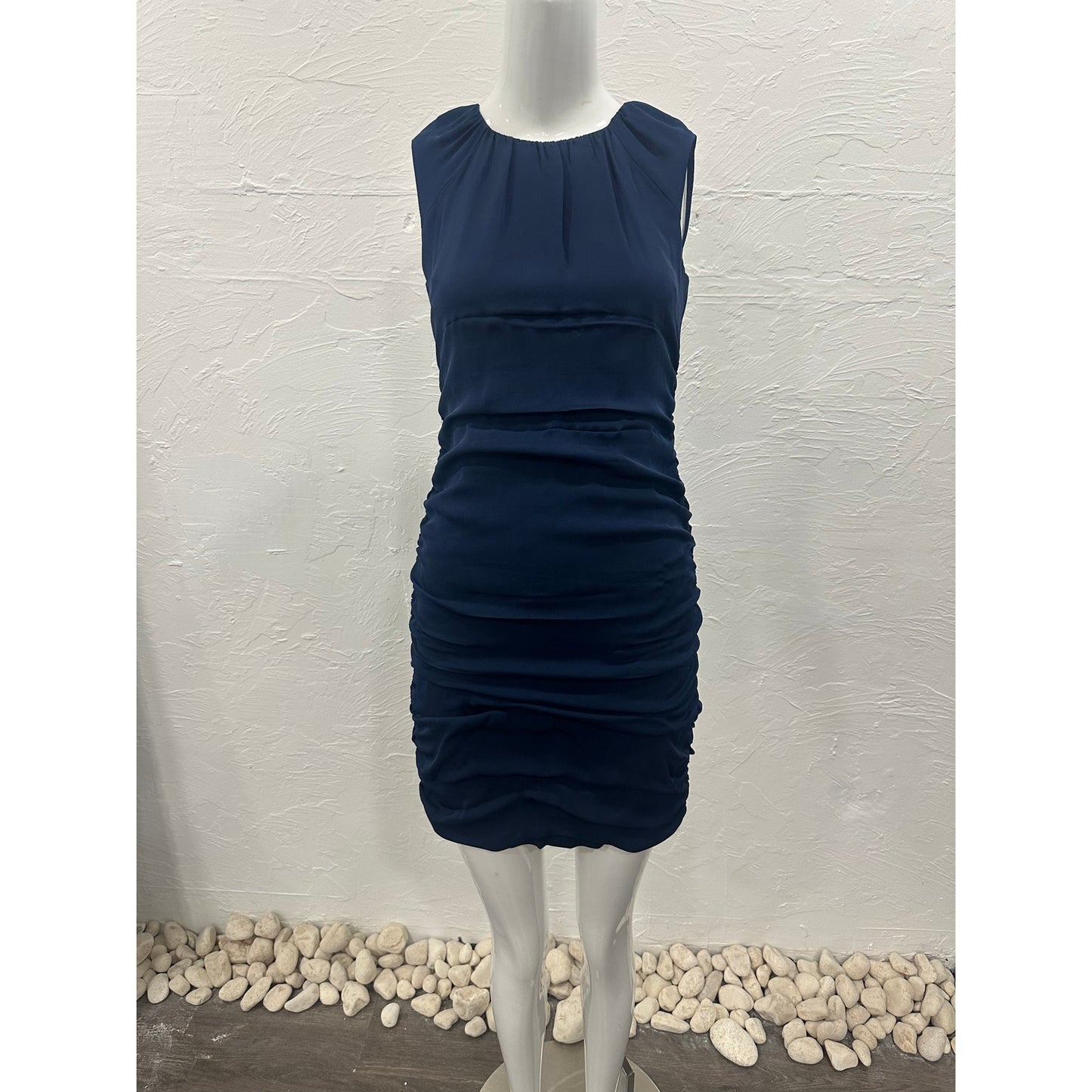 Diane Von Furstenberg Silk Sleeveless Ruched Mini Dress Navy Blue Women's Size 0