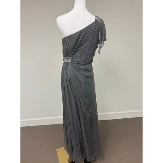 David Meister One-Shoulder Formal Flowing Maxi Evening Dress