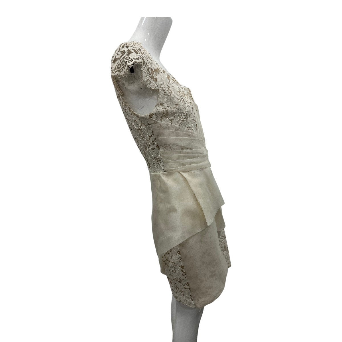 Marchesa Notte Ivory Lace Organza Cocktail Party Sheath Mini Dress Size 6