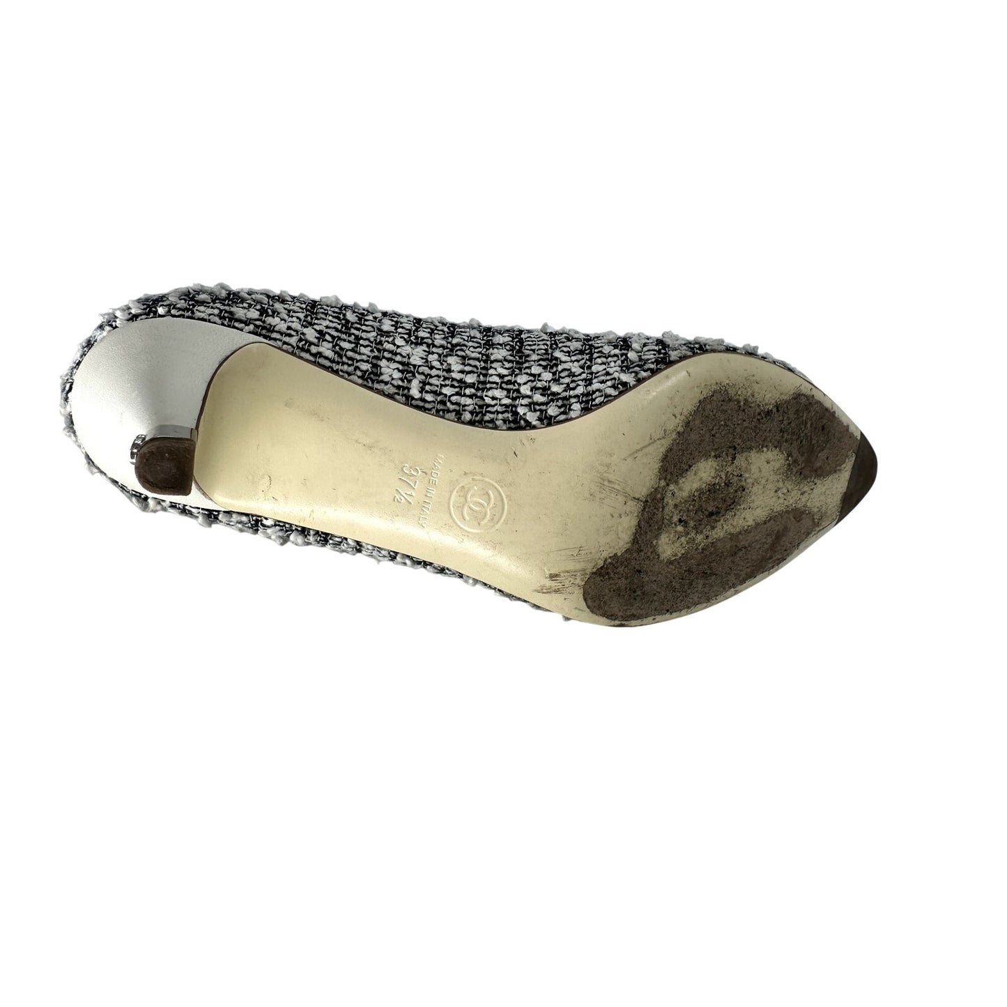 Chanel Tweed Slip-On Pointed Cap Toe Pumps Heels