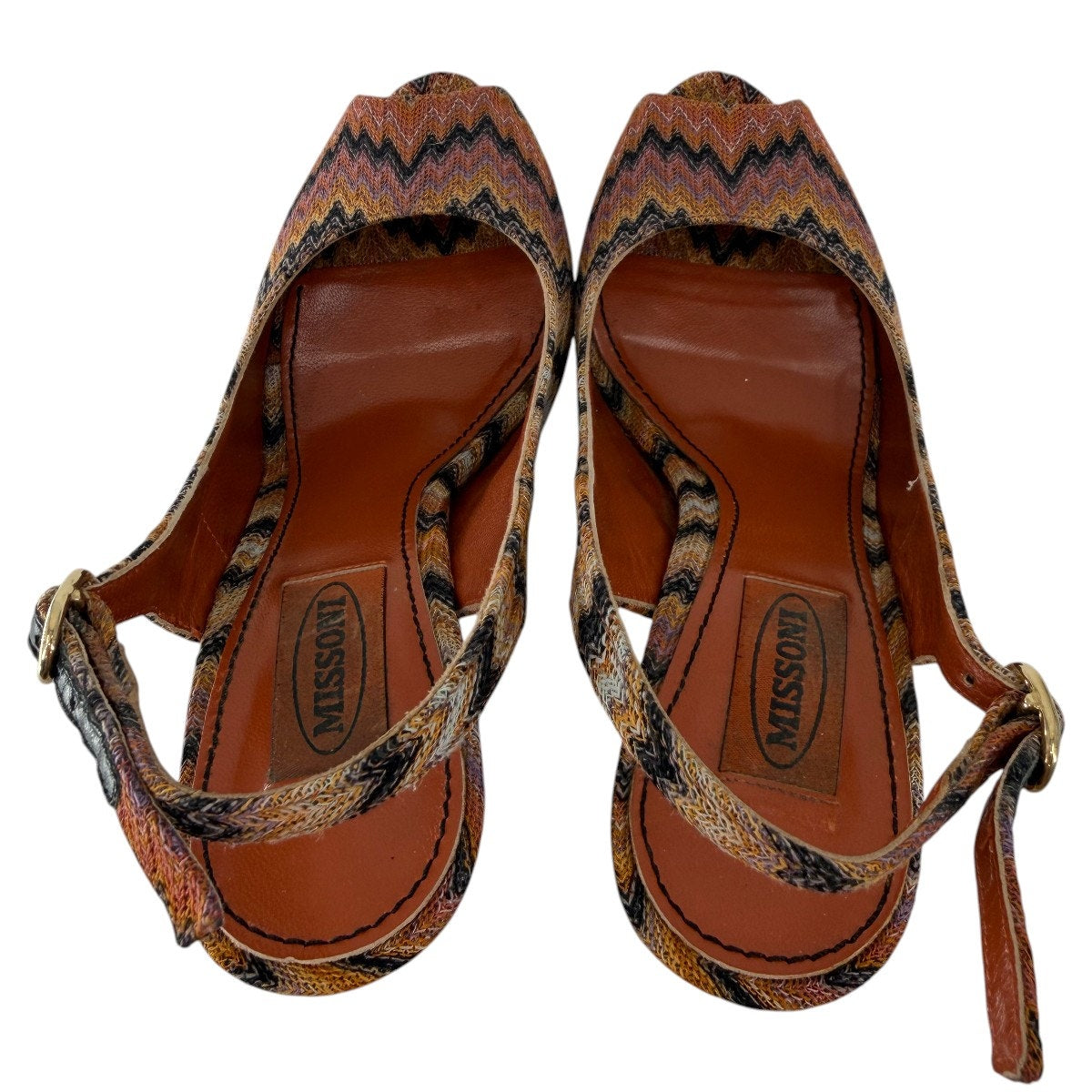 Missoni Knit Fabric Peep Toe Platform Slingback Sandals