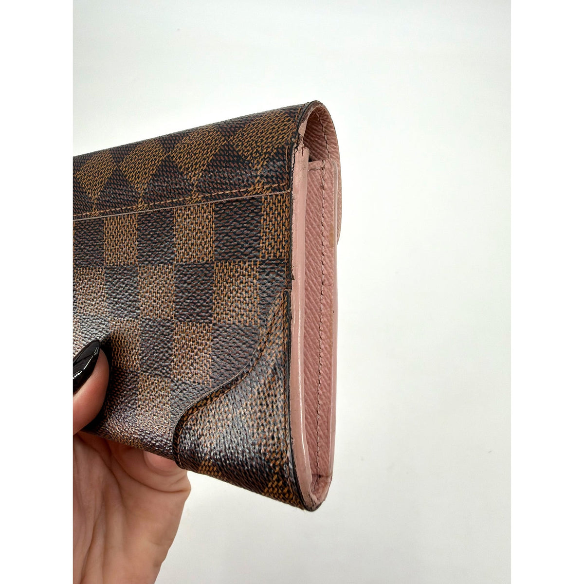 Louis Vuitton Damier Ebene Long Flap Wallet Rose Ballerine Pink