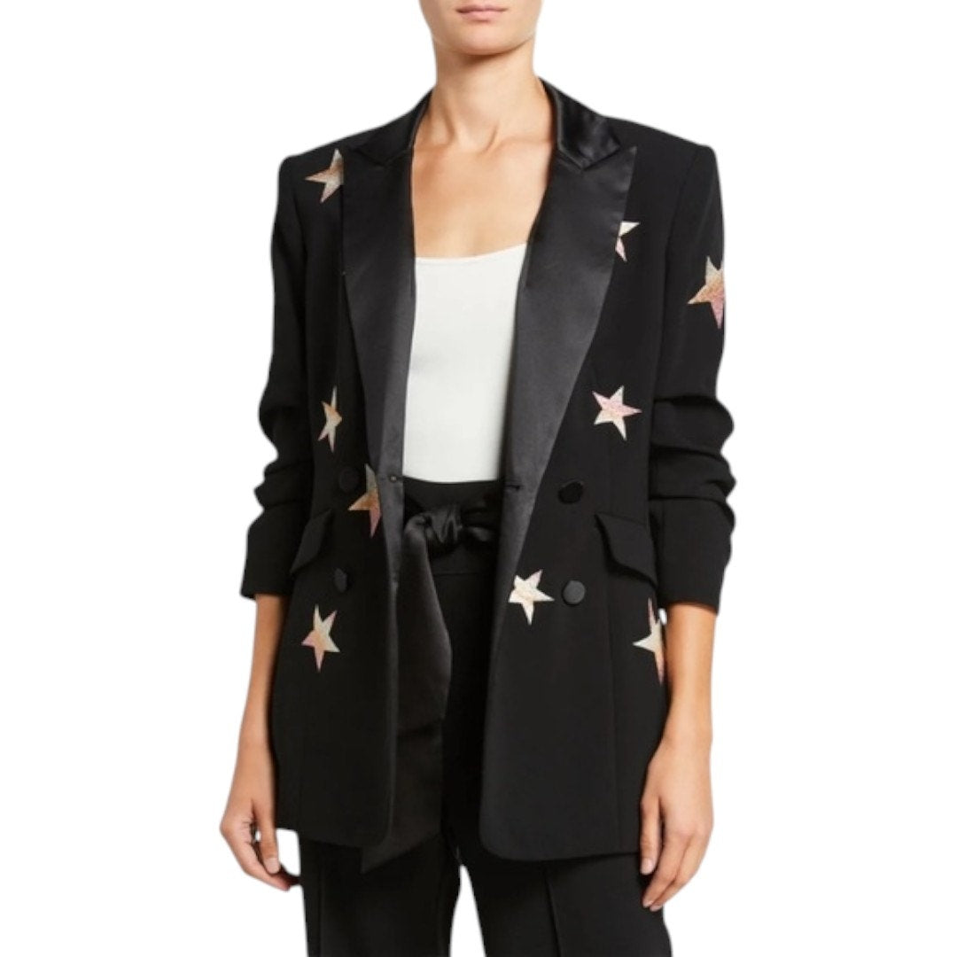Cinq à Sept Black Lila Embroidered Star Double Breasted Blazer  Women's