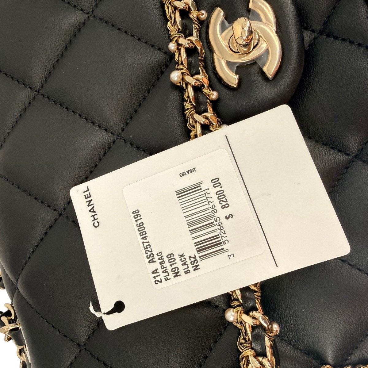 Chanel Leather Quilted CC Logo Pearl Chain Around Flap Shoulder Bag