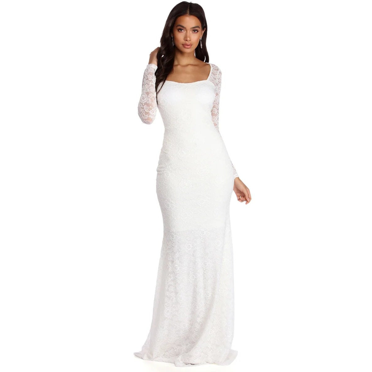 Windsor Delilah Illusion Lace Floral Embroidered Formal Maxi Dress