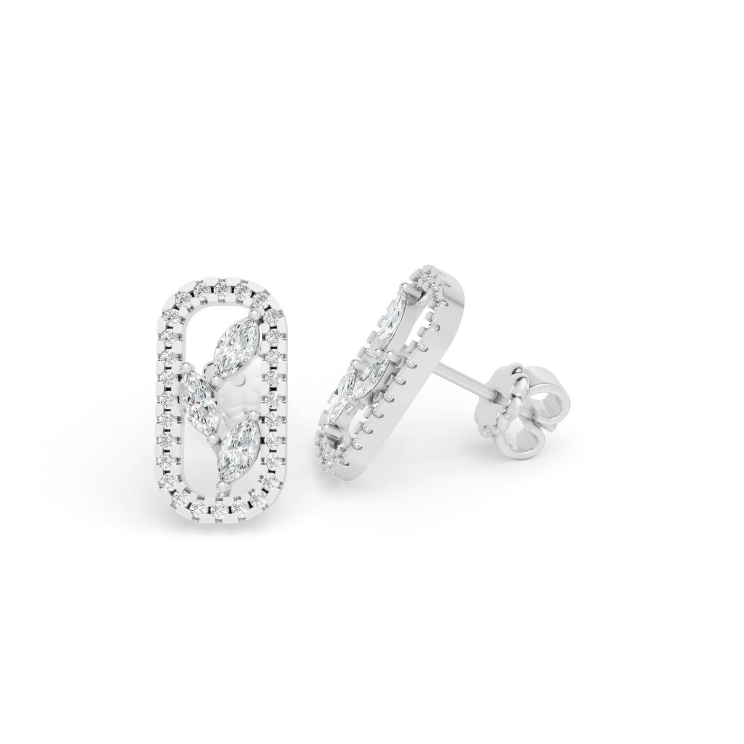 0.69 CTW 14K White Gold Diamond Cluster Link Stud Earrings