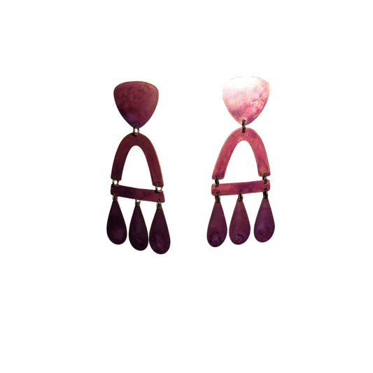 We Dream in Colour Brass Castara Earrings Purple Plum Statement Dangle