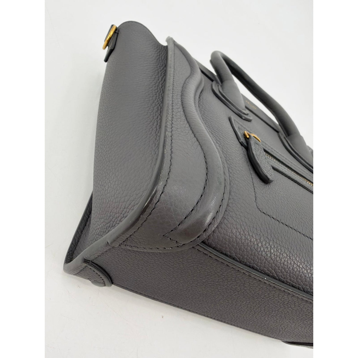 Celine Nano Luggage Tote Grey Blue Drummed Leather Crossbody