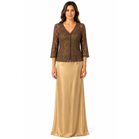 Carmen Marc Valvo Collection Maxi Dress Crochet Lace Cardigan Set