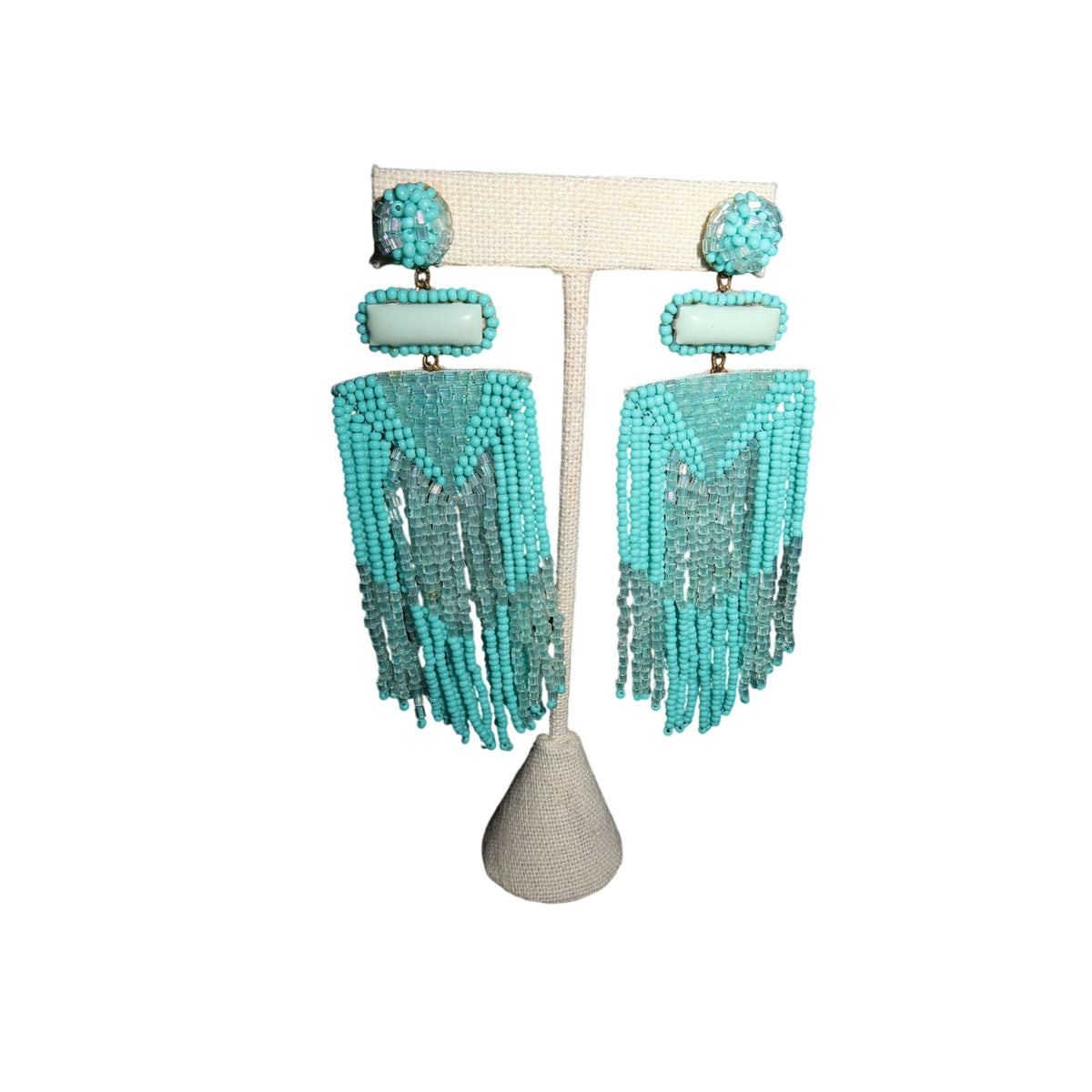 Deepa Gurnani Jody Earrings Turquoise Beaded Statement Fringe