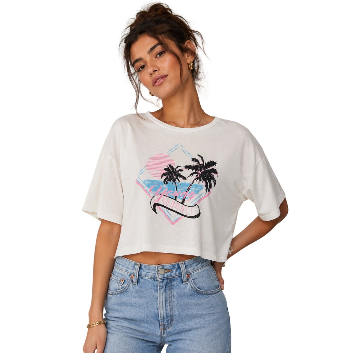 Saint Laurent White Young Romance Graphic Cropped T-Shirt Women's Size XS