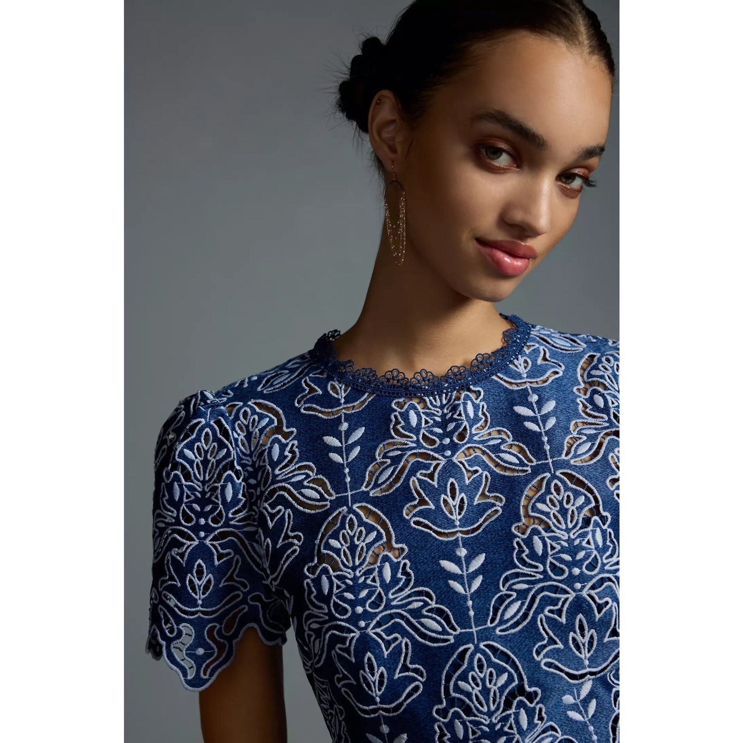 NWT Shoshanna Darcy Two-Tone Lace Denim Mermaid Midi Dress Women’s