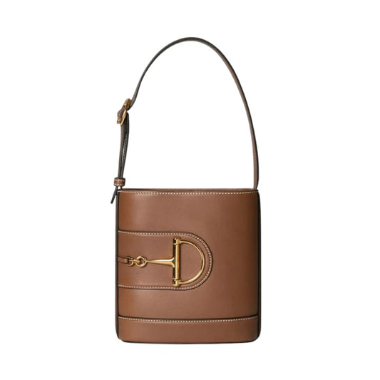 Gucci Leather Horsebit Accent 73 Series Small Bucket Handbag Brown