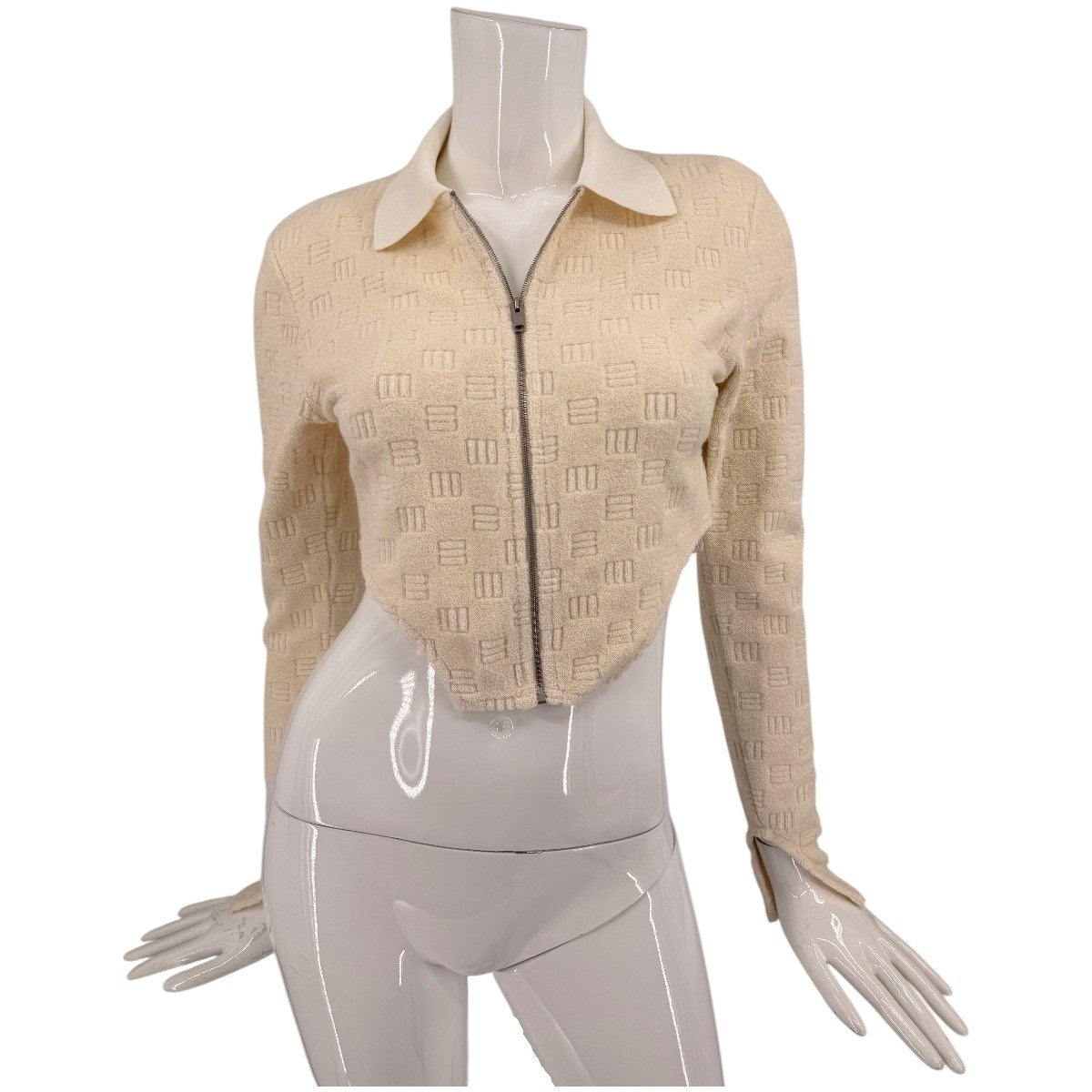 Ambush Monogram Jacquard Cotton Zip Up Fitted Cropped Jacket