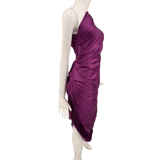 PatBo Oscar Fringe-Trimmed One-Shoulder Asymmetrical Dress