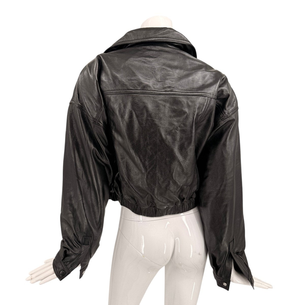 Camila Coelho Lamb Leather Raven Collared Full Zip Jacket Black Women's Size S