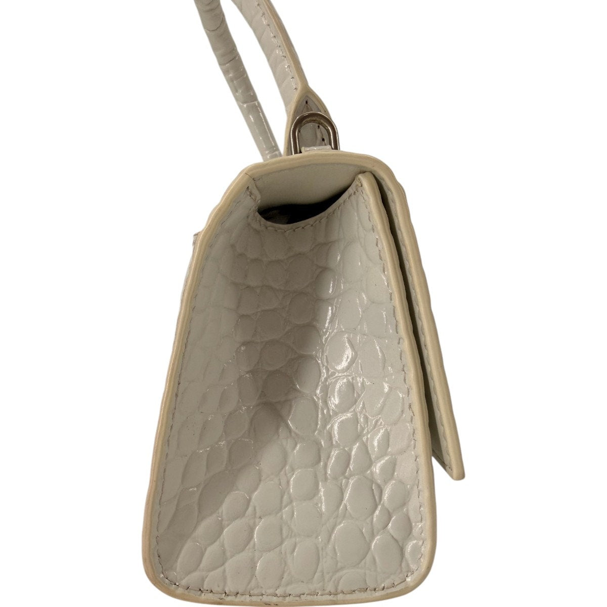 Balenciaga Hourglass Croc Embossed Leather Top Handle Bag White