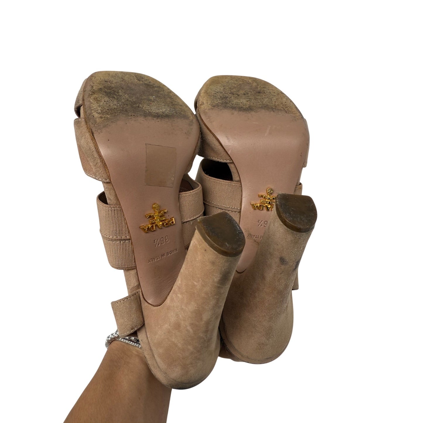 Prada Suede Elastic Strappy Heeled Sandals