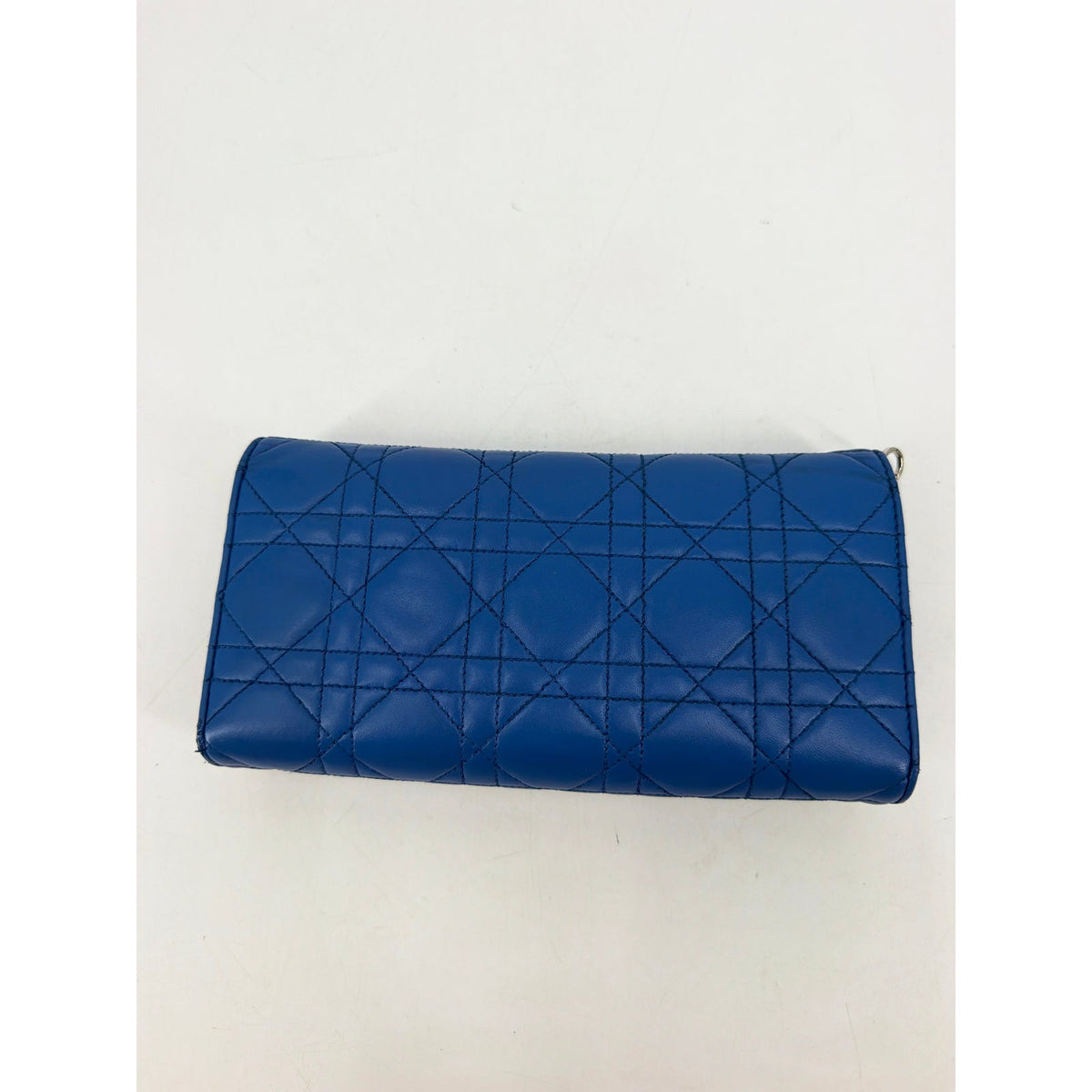 Christian Dior Cannage Quilted Blue Leather Long Flap Wallet