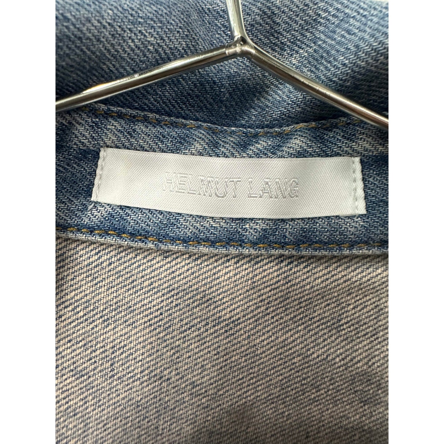 Helmut Lang Cotton Denim Logo Long-Sleeve Collared Shirt