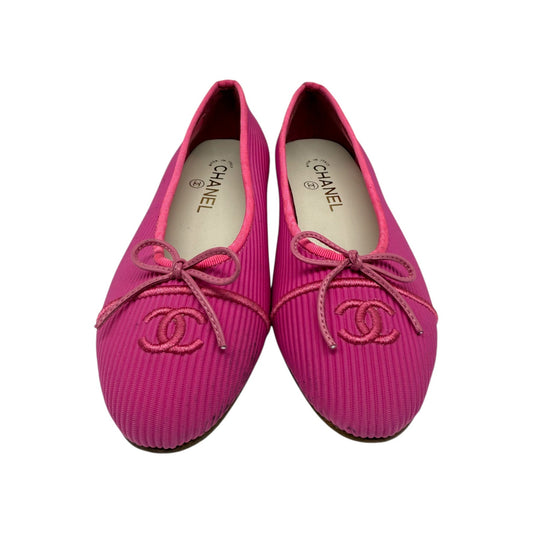Chanel Fabric Interlocking CC Logo Bow Ballet Flats